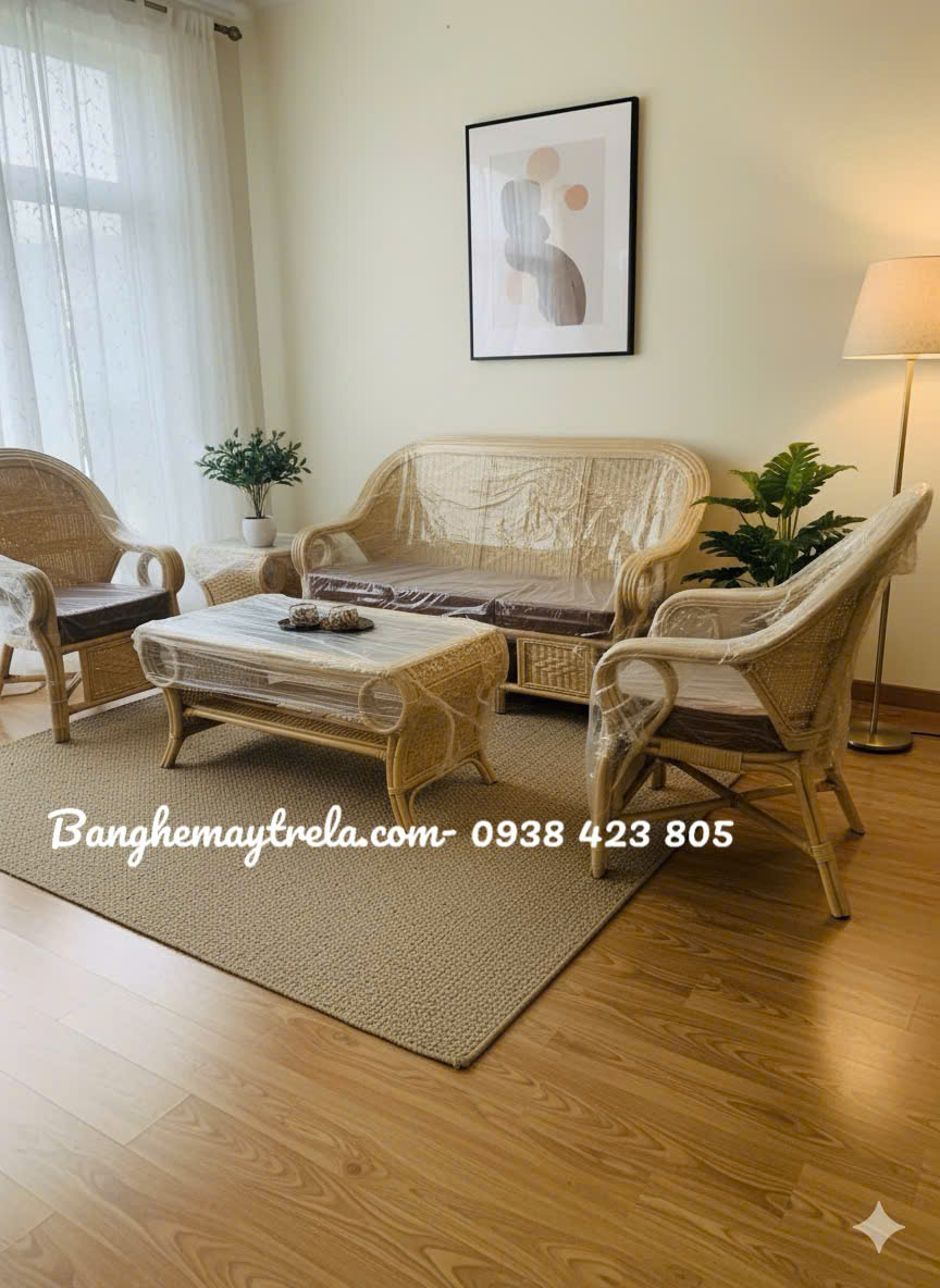 Sofa mây phòng khách đan kín